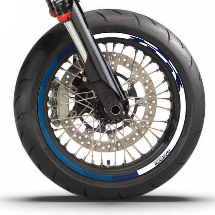 Husqvarna Felgenaufkleber Set “Works 1” für 701 SM, 701 Enduro, FS 450 | blau, weiß | Independent Racing | Dekore, Accessoires und Motorrad Bekleidung
