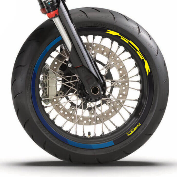 Husqvarna Felgenaufkleber Set “Works 2” für 701 SM, 701 Enduro, FS 450 | blau, schwarz | Independent Racing | Dekore, Accessoires und Motorrad Bekleidung