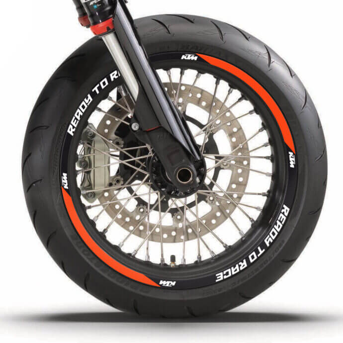 KTM Felgenaufkleber Set “Factory 2” Ready to Race | für SMCR, Duke, Superduke, 690 Enduro, LC4 | schwarz, orange | Independent Racing | Dekore, Accessoires und Motorrad Bekleidung