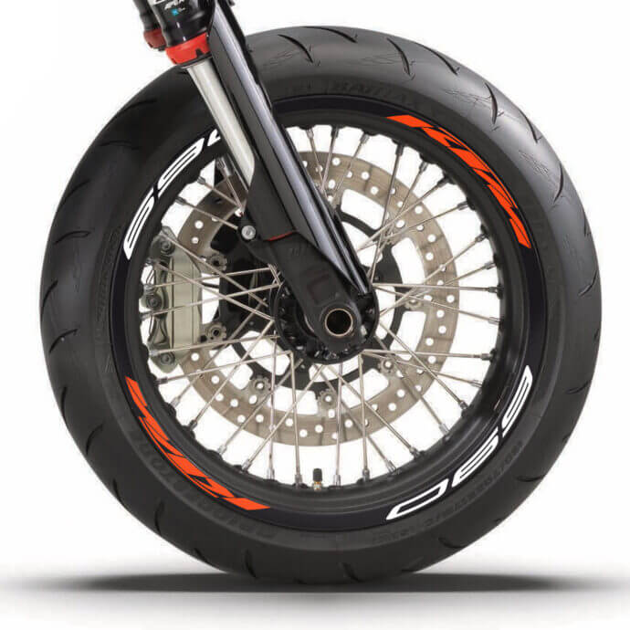 KTM Felgenaufkleber Set “Stock 1” für KTM Duke 690, 690 SMCR, 690 Enduro (R) | schwarz, orange | Independent Racing | Dekore, Accessoires und Motorrad Bekleidung