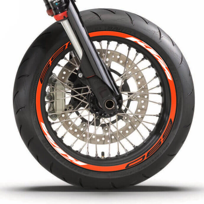 KTM Felgenaufkleber Set “Stock 3” für KTM Duke 690, 690 SMCR, 690 Enduro (R) | orange, schwarz, weiß | Independent Racing | Dekore, Accessoires und Motorrad Bekleidung