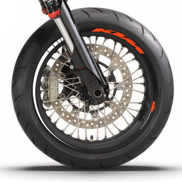 KTM Felgenaufkleber Set “Works 1” | für SMCR, Duke, Superduke, 690 Enduro, LC4 | schwarz, weiß, orange | Independent Racing | Dekore, Accessoires und Motorrad Bekleidung