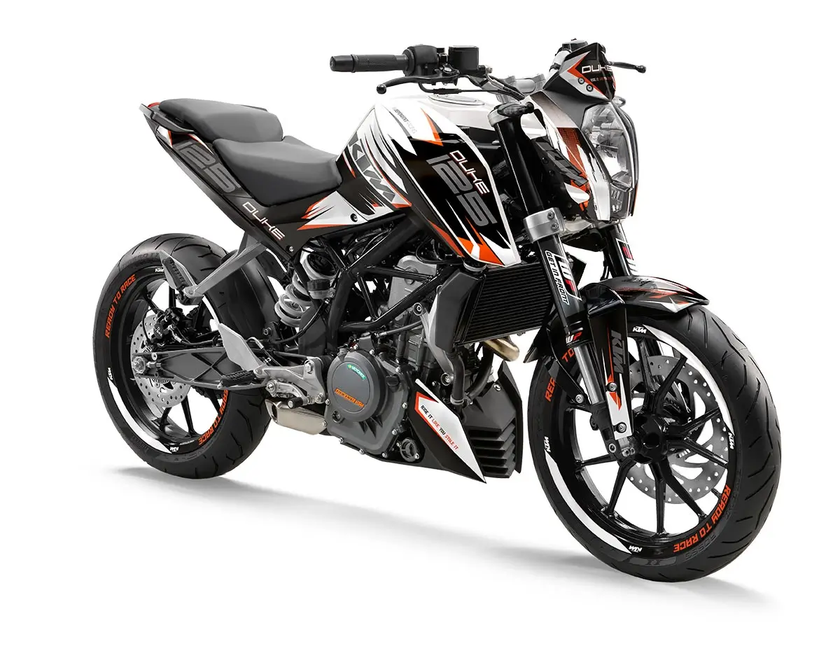 KTM Duke 125 / 390 Dekor Kit “Factory 1A” schwarz, weiß - Independent Racing | Dekore, Accessoires und Motorrad Bekleidung