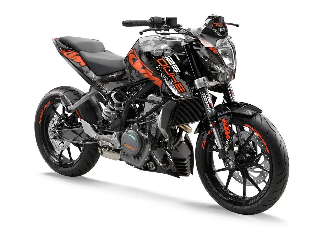 KTM Duke 125 / 390 Dekor Kit “Factory 3A” camouflage grau, schwarz - Independent Racing | Dekore, Accessoires und Motorrad Bekleidung