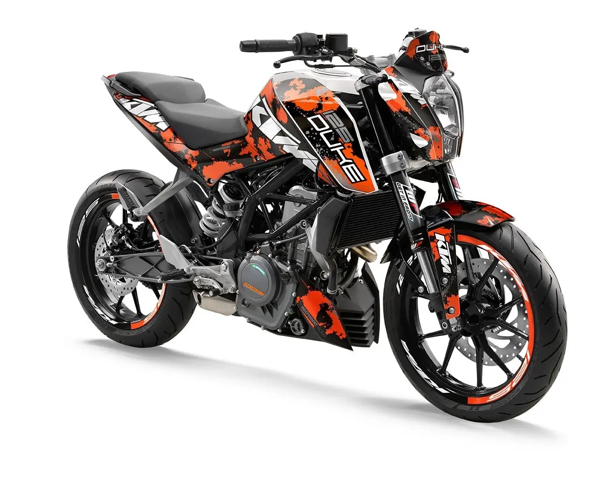 KTM Duke 125 / 390 Dekor Kit “Factory 3B” camouflage orange, schwarz - Independent Racing | Dekore, Accessoires und Motorrad Bekleidung