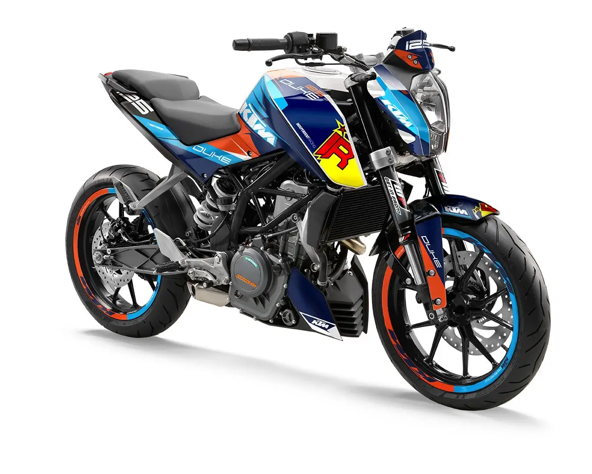 KTM Duke 125 / 390 Dekor Kit “Stock 1A” blau - Independent Racing | Dekore, Accessoires und Motorrad Bekleidung