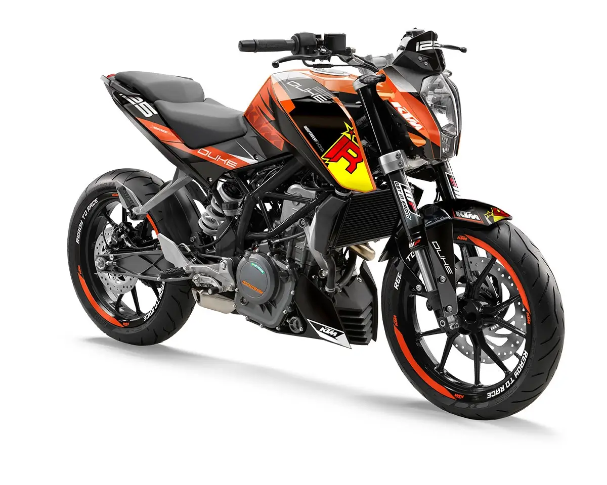 KTM Duke 125 / 390 Dekor Kit “Stock 1B” schwarz, orange - Independent Racing | Dekore, Accessoires und Motorrad Bekleidung