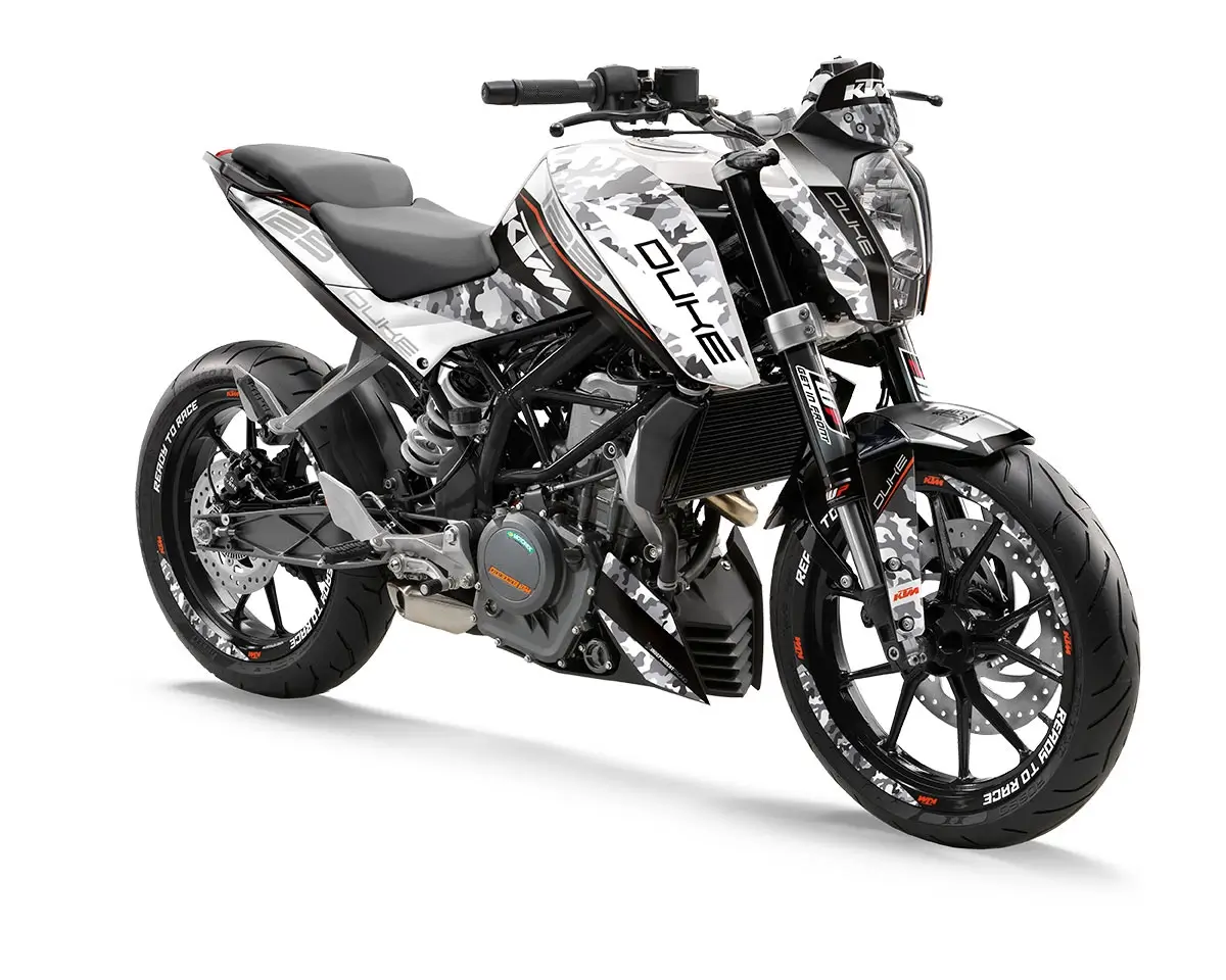 KTM Duke 125 / 390 Dekor Kit “Stock 2A” camouflage grau - Independent Racing | Dekore, Accessoires und Motorrad Bekleidung