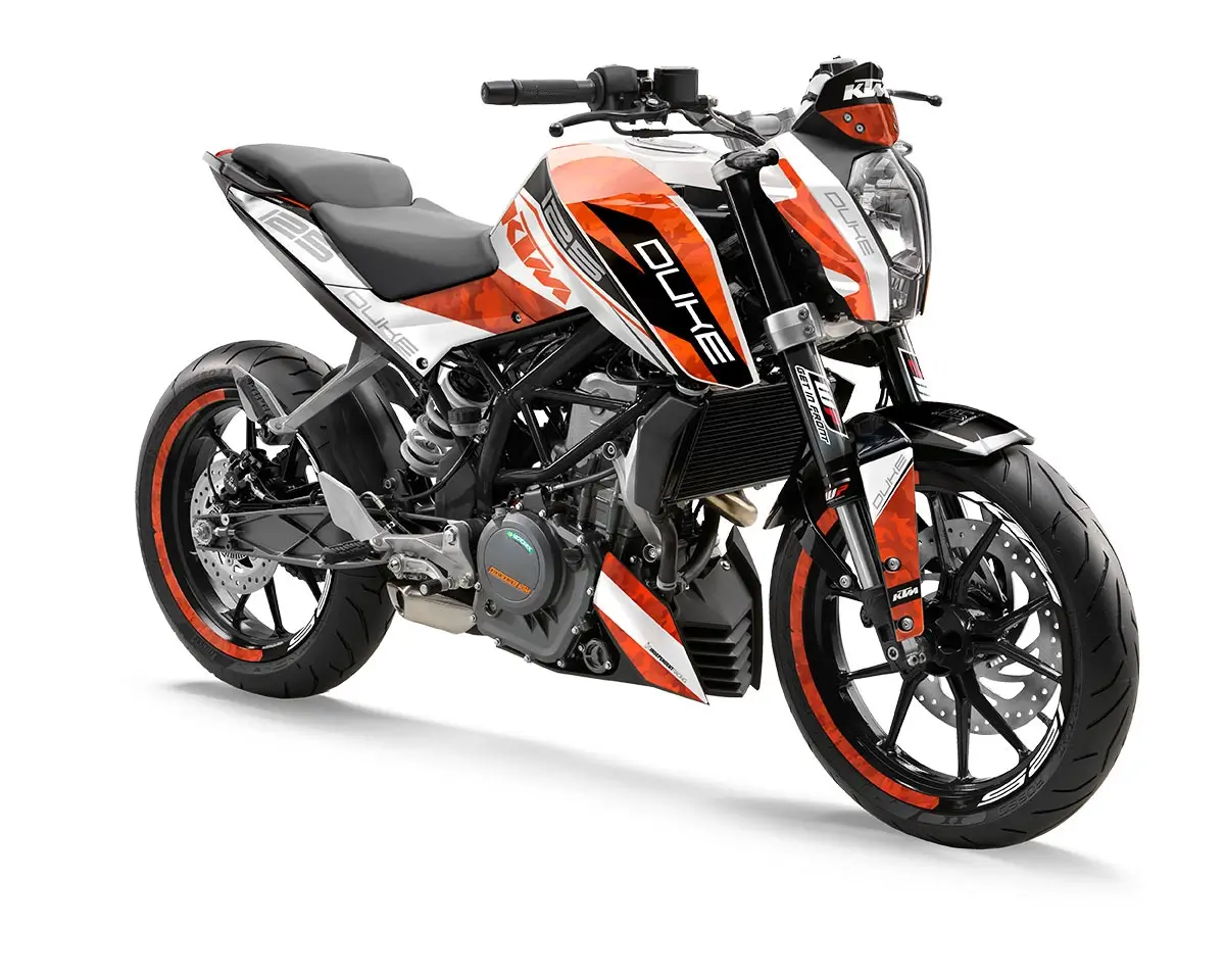 KTM Duke 125 / 390 Dekor Kit “Stock 2B” orange, weiß - Independent Racing | Dekore, Accessoires und Motorrad Bekleidung