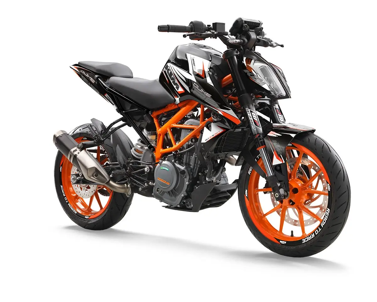 KTM Duke 125 / 390 Dekor Kit “Factory 1A” schwarz, weiß - Independent Racing | Dekore, Accessoires und Motorrad Bekleidung