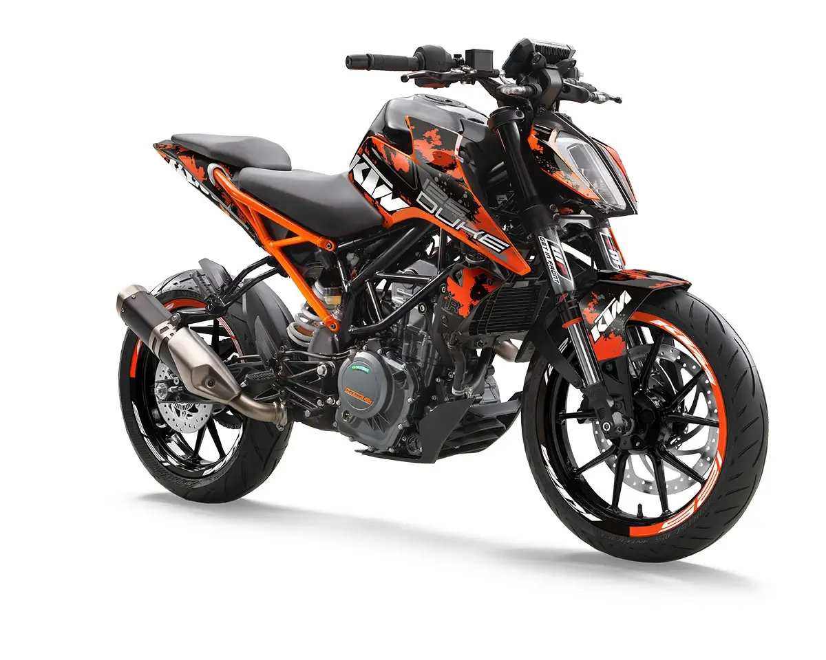 KTM Duke 125 / 390 Dekor Kit “Factory 3B” camouflage orange, schwarz - Independent Racing | Dekore, Accessoires und Motorrad Bekleidung