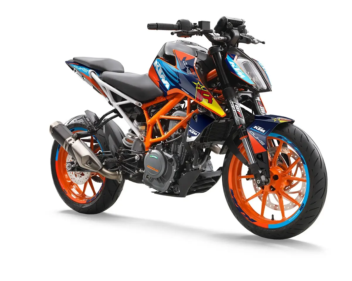 KTM Duke 125 / 390 Dekor Kit “Stock 1A” blau - Independent Racing | Dekore, Accessoires und Motorrad Bekleidung