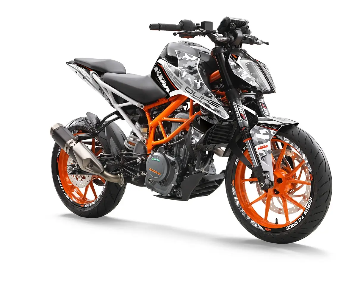 KTM Duke 125 / 390 Dekor Kit “Stock 2A” camouflage grau - Independent Racing | Dekore, Accessoires und Motorrad Bekleidung