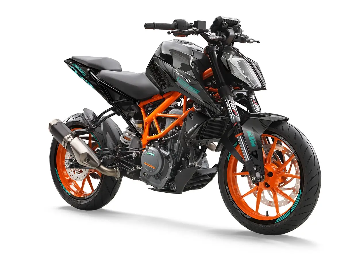 KTM Duke 125 / 390 Dekor Kit “Stock 3B” schwarz, türkis - Independent Racing | Dekore, Accessoires und Motorrad Bekleidung