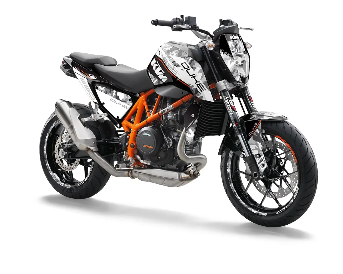 KTM Duke 690 Dekor Kit “Stock 2A” camouflage grau - Independent Racing | Dekore, Accessoires und Motorrad Bekleidung