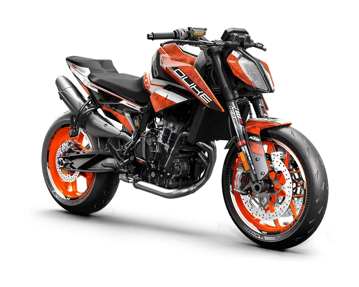 KTM Duke 790 / 890 Dekor Kit “Stock 2B” camouflage orange, weiß - Independent Racing | Dekore, Accessoires und Motorrad Bekleidung