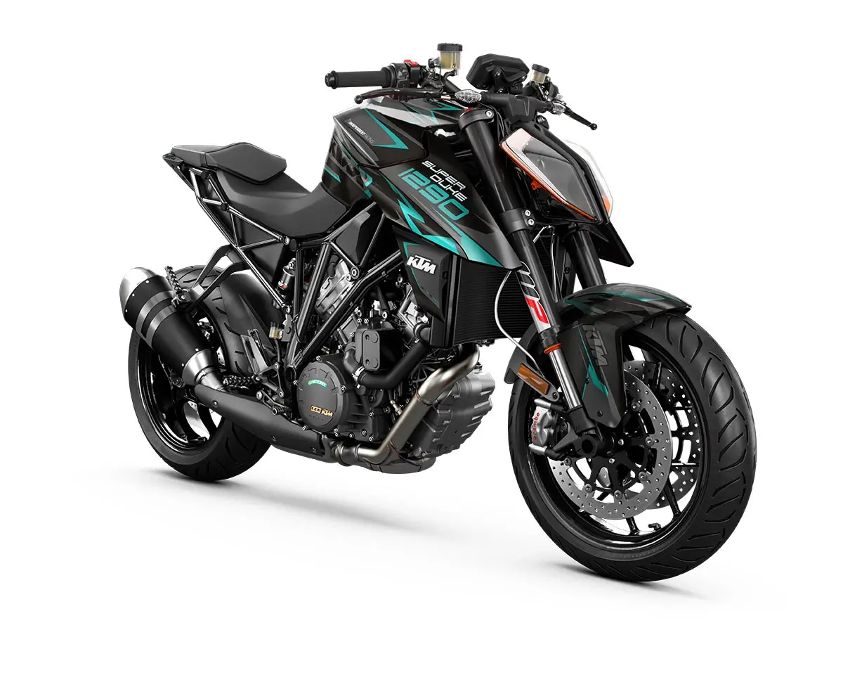 KTM Superduke 1290 Dekor Kit “Factory 1B” schwarz, türkis - Independent Racing | Dekore, Accessoires und Motorrad Bekleidung