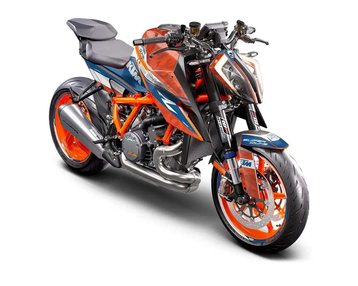 KTM Superduke 1290 Dekor Kit “Stock 2B” camouflage orange, blau - Independent Racing | Dekore, Accessoires und Motorrad Bekleidung
