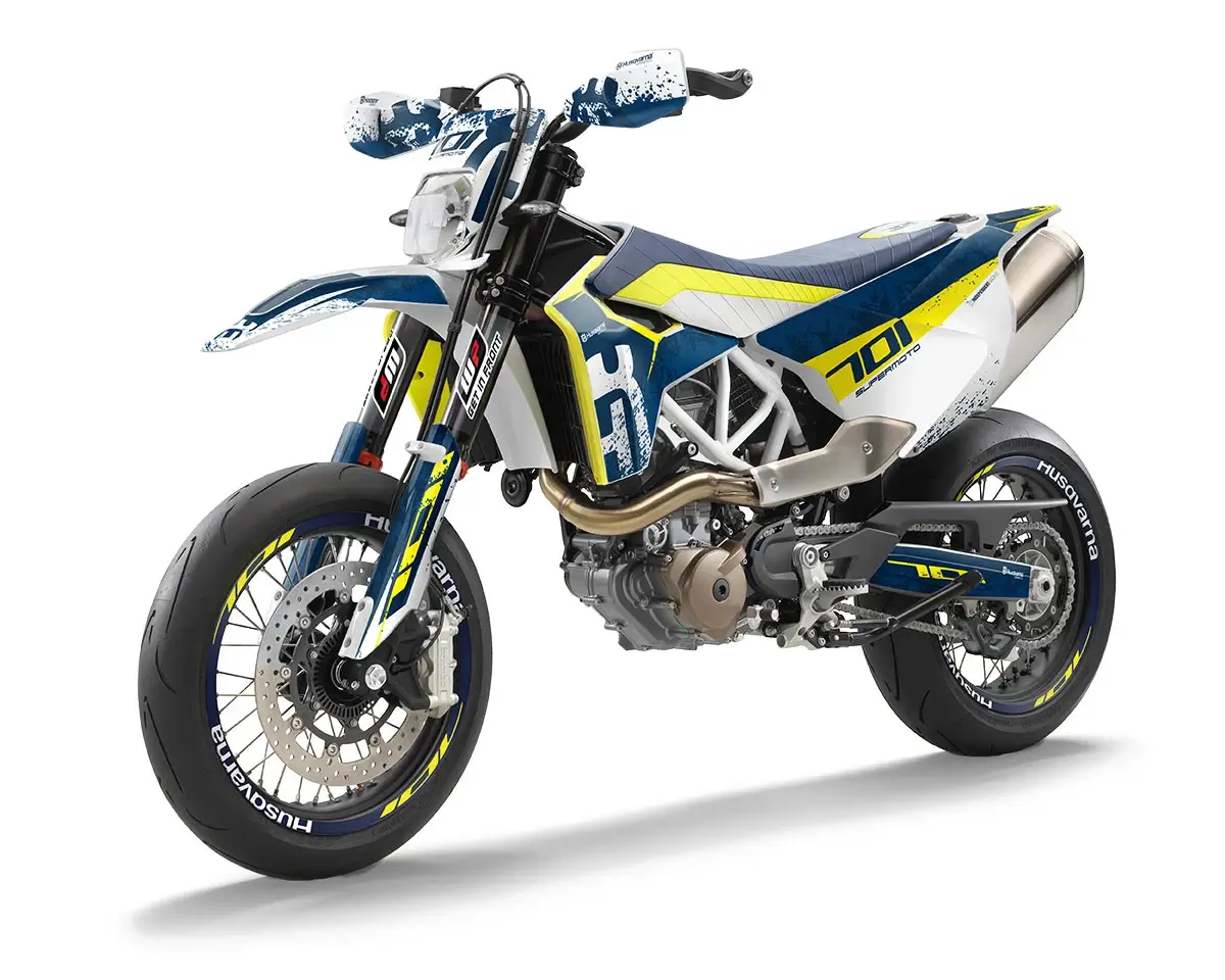Husqvarna 701 SM Dekor Kit “Works 1B” blau, gelb, weiß - Independent Racing | Dekore, Accessoires und Motorrad Bekleidung