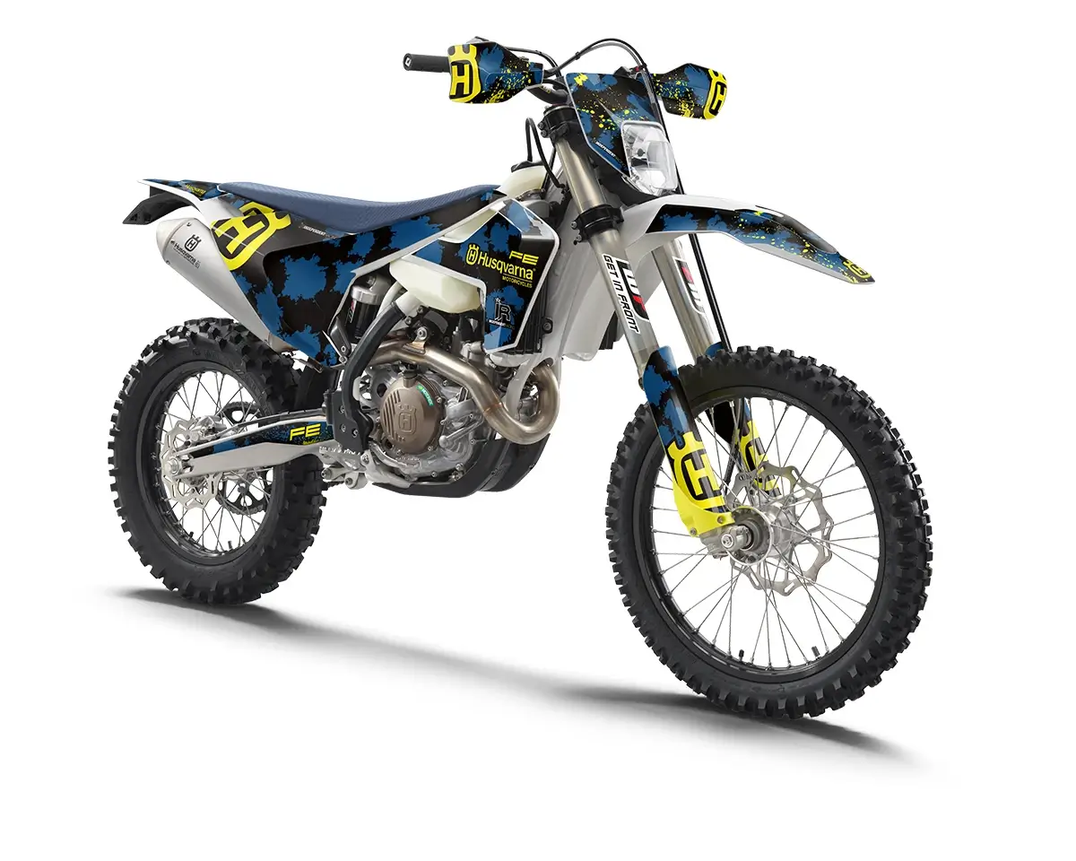 Husqvarna FE/TE/FC/TC Dekor Kitr Kit “Stock 3A” camouflage blau, gelb - Independent Racing | Dekore, Accessoires und Motorrad Bekleidung