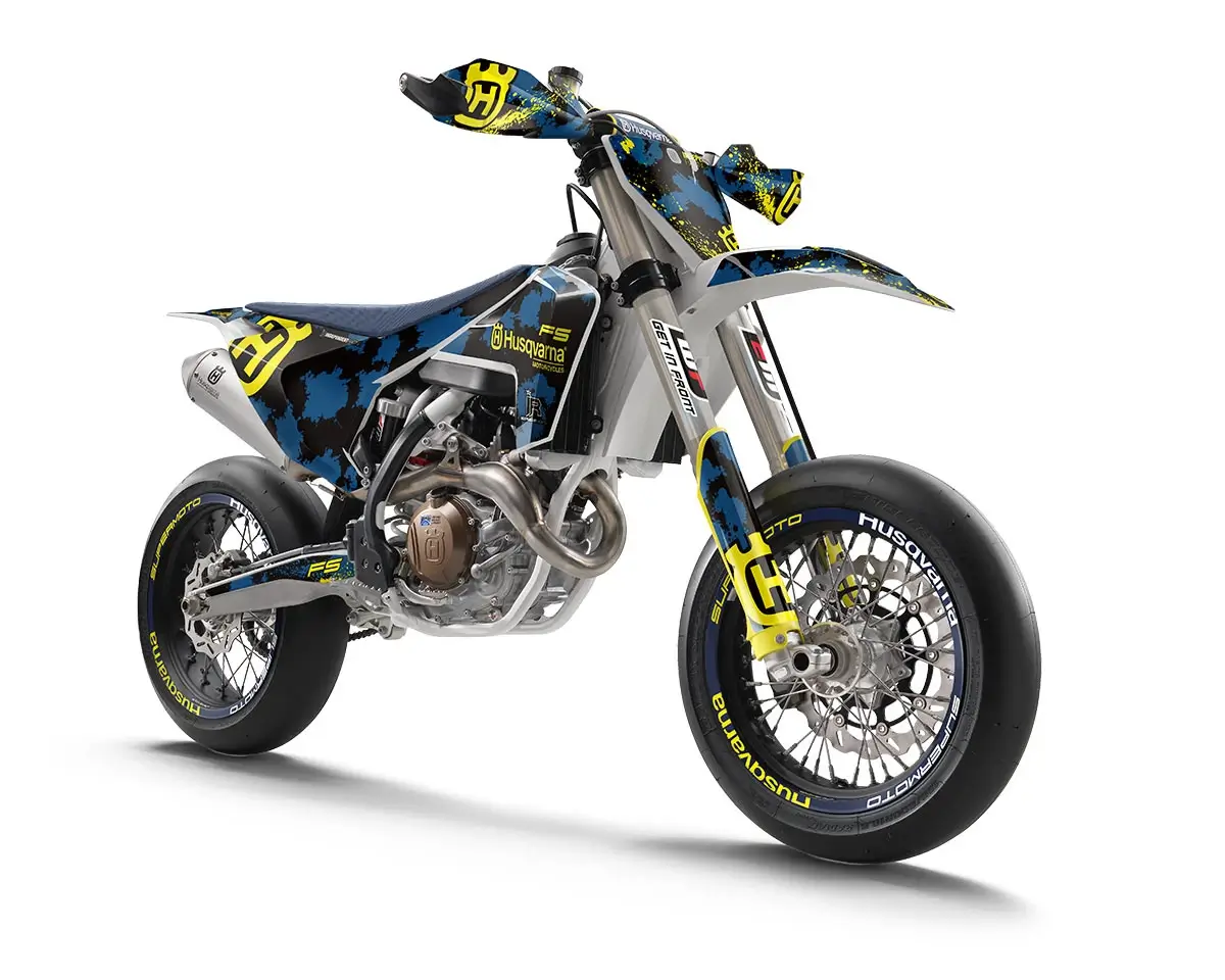 Husqvarna FS 450 Dekor Kit “Stock 3A” camouflage blau, gelb - Independent Racing | Dekore, Accessoires und Motorrad Bekleidung