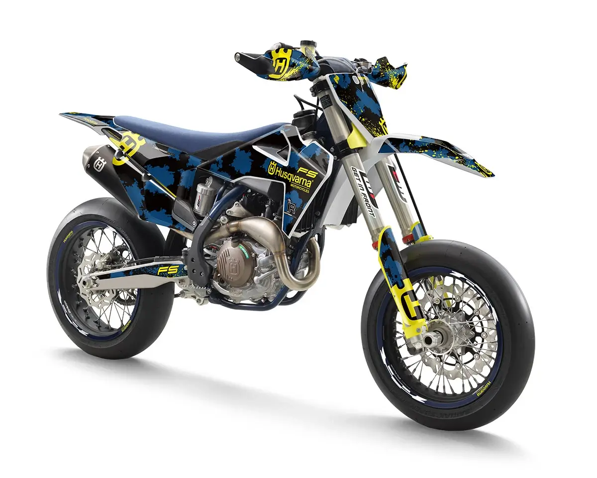 Husqvarna FS 450 Dekor Kit “Stock 3A” camouflage blau, gelb - Independent Racing | Dekore, Accessoires und Motorrad Bekleidung