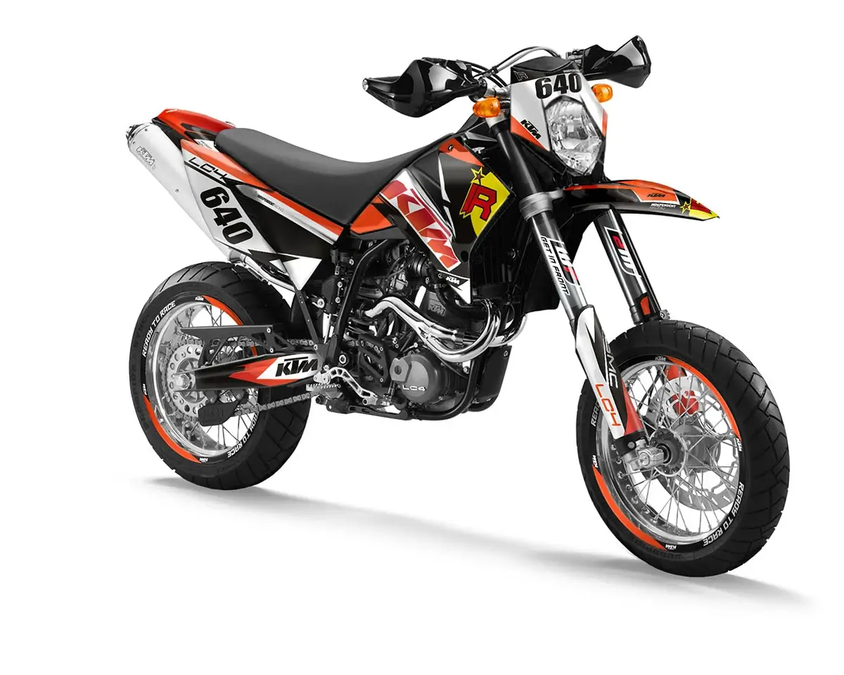 KTM LC4 Dekor Kit “Factory 2A” schwarz, weiß, orange - Independent Racing | Dekore, Accessoires und Motorrad Bekleidung