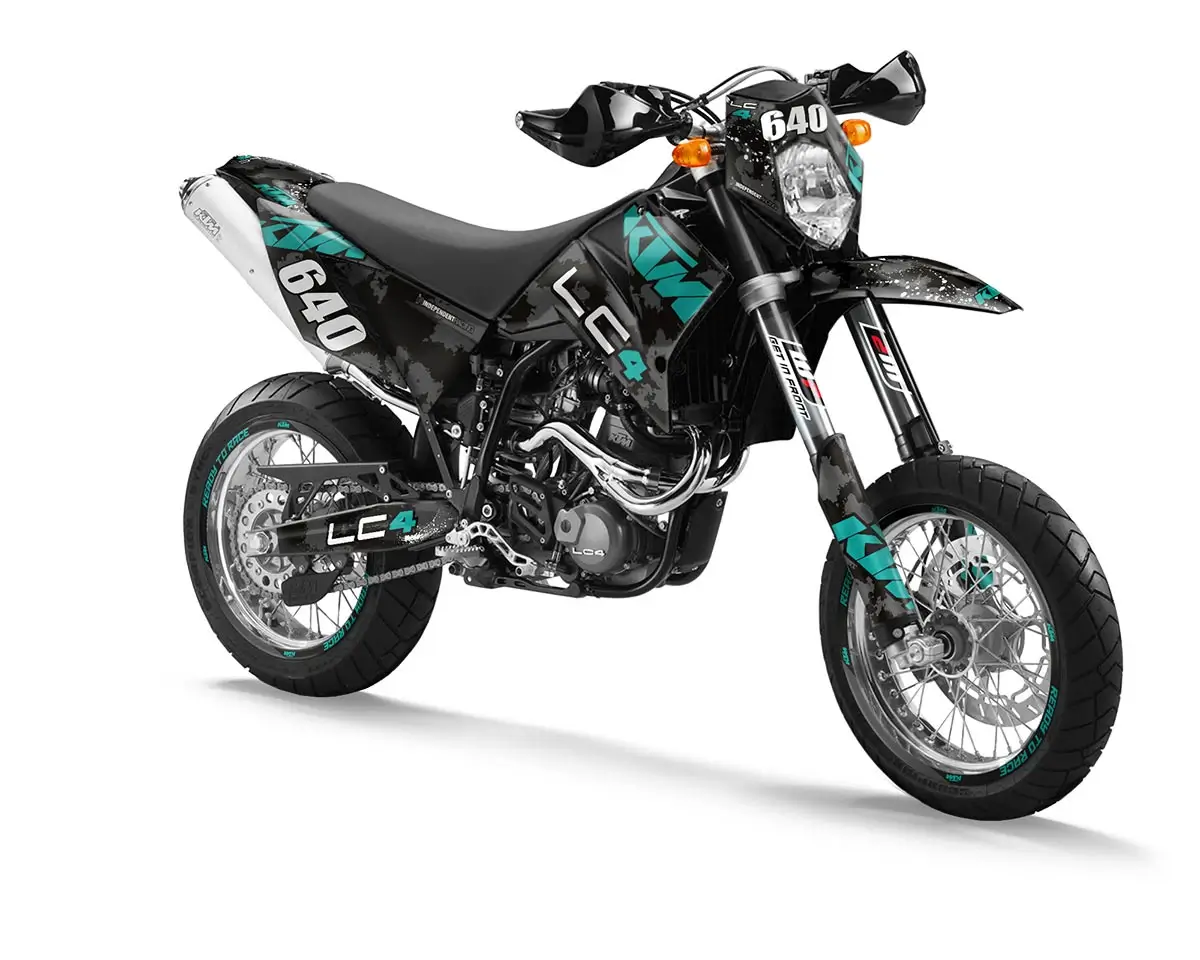 KTM LC4 Dekor Kit “Factory 3B” camouflage schwarz, grau, türkis - Independent Racing | Dekore, Accessoires und Motorrad Bekleidung