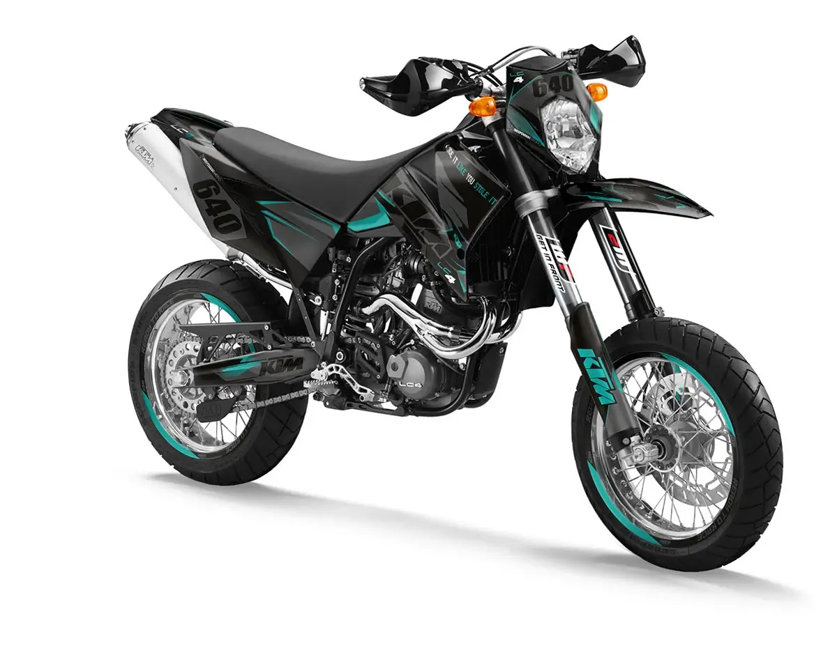 KTM LC4 Dekor Kit “Stock 1B” grau, türkis - Independent Racing | Dekore, Accessoires und Motorrad Bekleidung