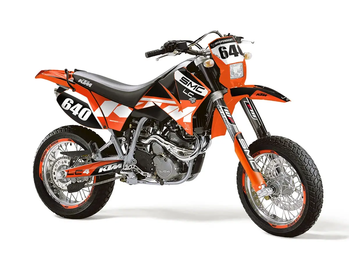 KTM LC4 Dekor Kit “Factory 1B” orange, schwarz - Independent Racing | Dekore, Accessoires und Motorrad Bekleidung
