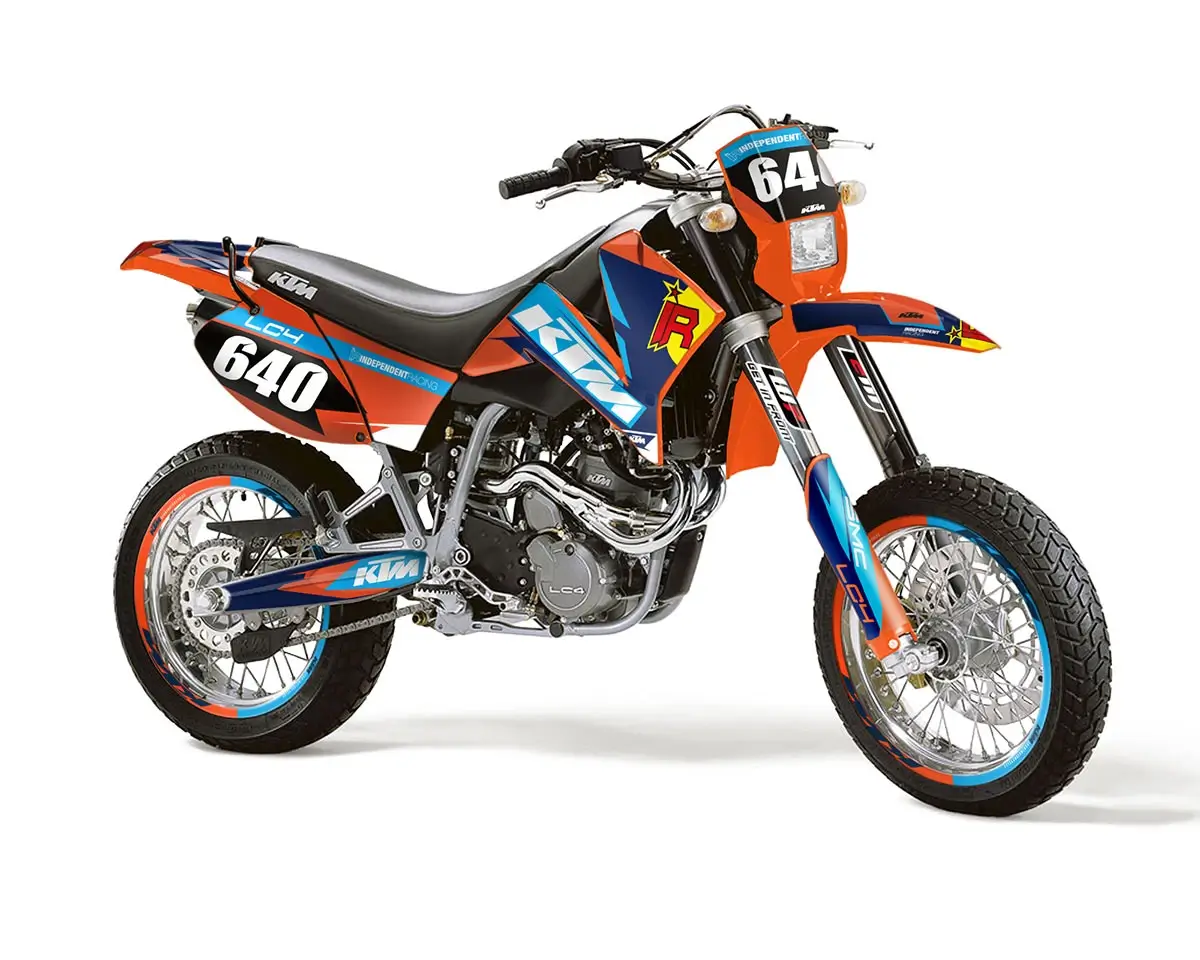 KTM LC4 Dekor Kit “Factory 2B” orange, blau - Independent Racing | Dekore, Accessoires und Motorrad Bekleidung
