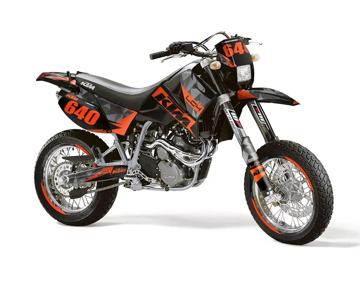 KTM LC4 Dekor Kit “Stock 2B” schwarz, orange, grau - Independent Racing | Dekore, Accessoires und Motorrad Bekleidung