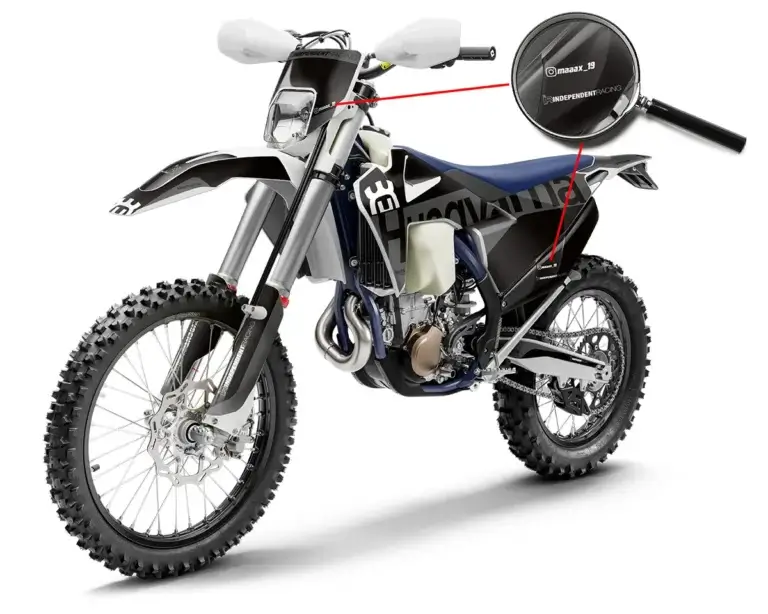 Husqvarna FE/TE/FC/TC Dekor Kit mit Instagram Name unter einer Lupe | Independent Racing | Dekore, Accessoires und Motorrad Bekleidung