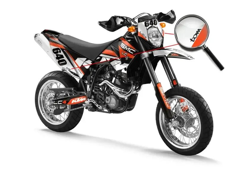 KTM LC4 Dekor Kit mit individuellem Name unter einer Lupe | Independent Racing | Dekore, Accessoires und Motorrad Bekleidung