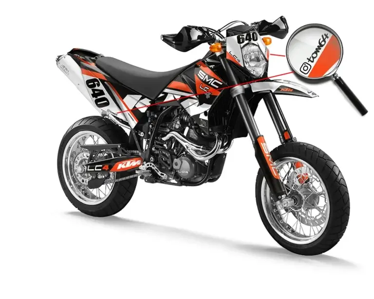 KTM LC4 Dekor Kit mit Instagram Name unter einer Lupe | Independent Racing | Dekore, Accessoires und Motorrad Bekleidung