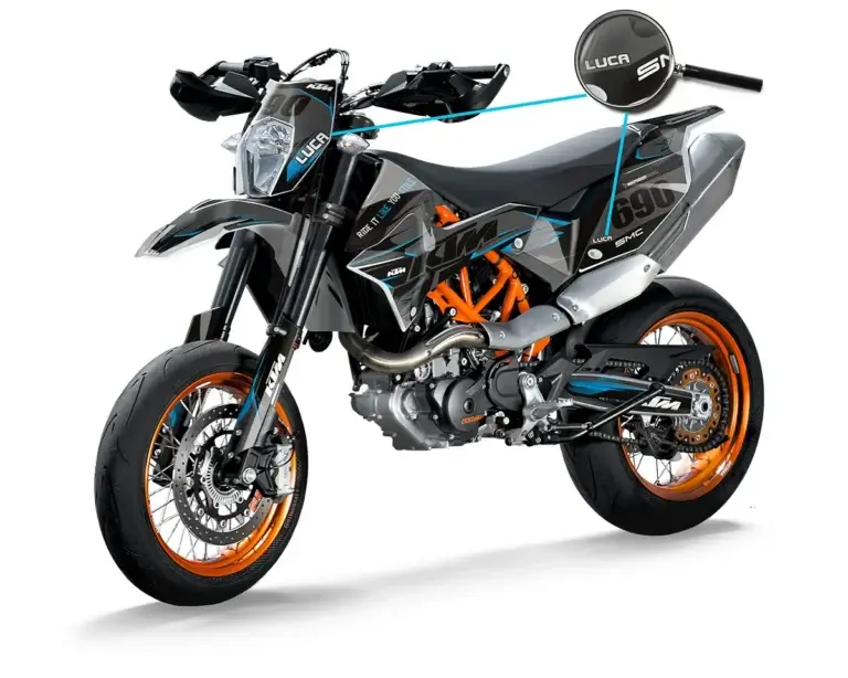 KTM SMCR Dekor Kit mit individuellem Name unter einer Lupe | Independent Racing | Dekore, Accessoires und Motorrad Bekleidung