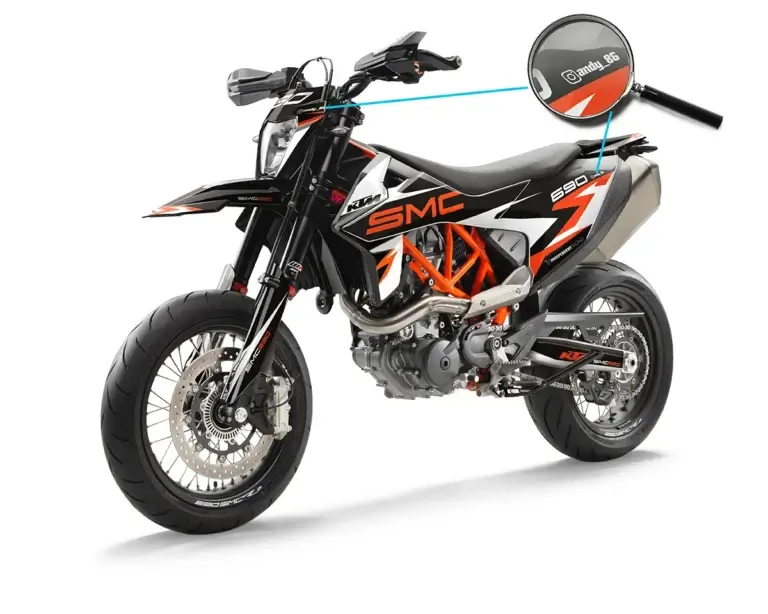 KTM SMCR Dekor Kit mit Instagram Name unter einer Lupe | Independent Racing | Dekore, Accessoires und Motorrad Bekleidung