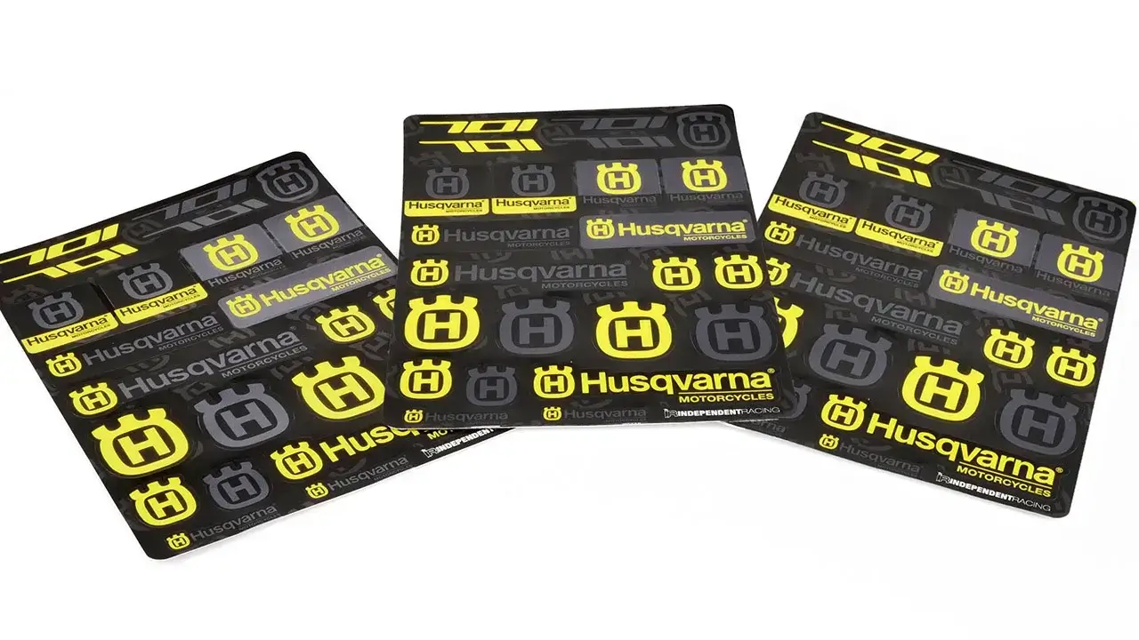 Drei Husqvarna-Stickerbögen in Schwarz und Gelb | Independent Racing