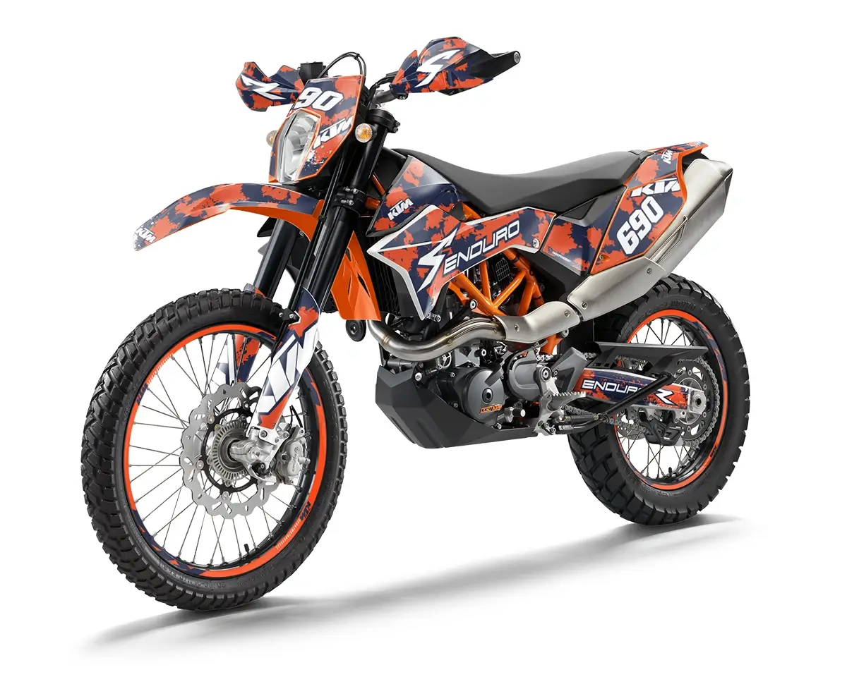 KTM 690 Enduro R Dekor Kit “Works 3B” orange, blau - Independent Racing | Dekore, Accessoires und Motorrad Bekleidung