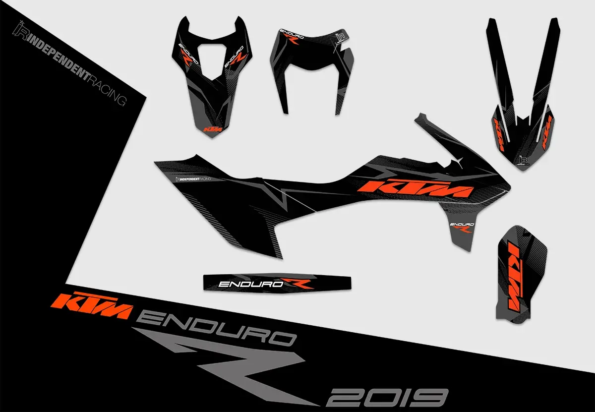 KTM 690 Enduro R Dekor Kit “Stock 2B” grau - 2D Ansicht - Independent Racing | Dekore, Accessoires und Motorrad Bekleidung