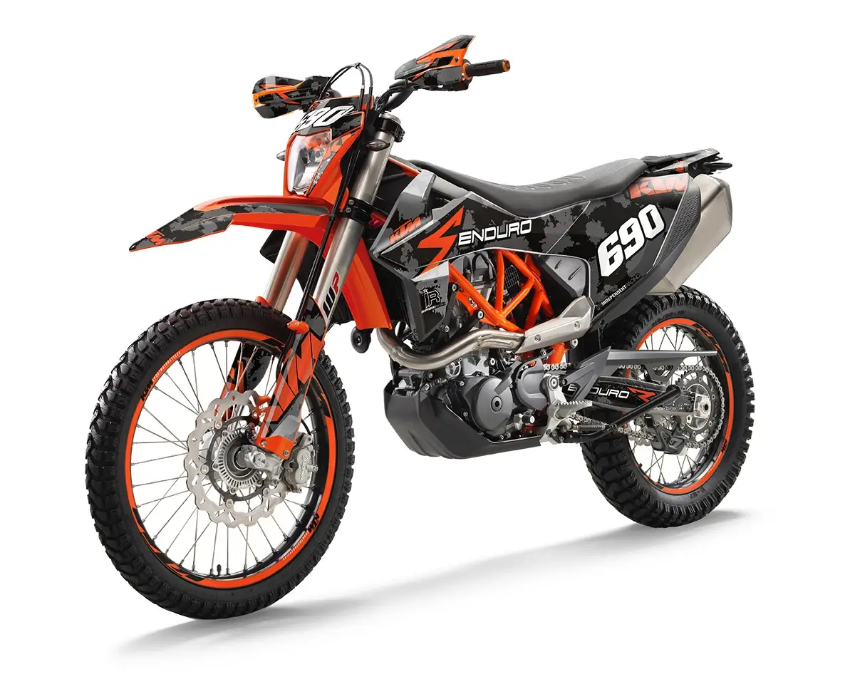 KTM 690 Enduro R Dekor Kit “Works 3A” camouflage orange, schwarz - Independent Racing | Dekore, Accessoires und Motorrad Bekleidung