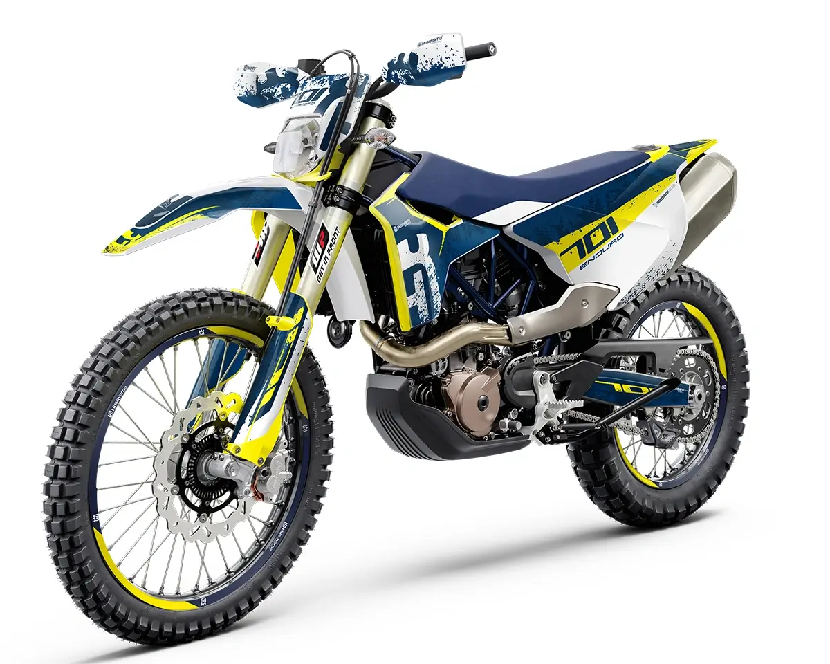 Husqvarna 701 Enduro Dekor Kit “Works 1B” blau, gelb, weiß - Independent Racing | Dekore, Accessoires und Motorrad Bekleidung
