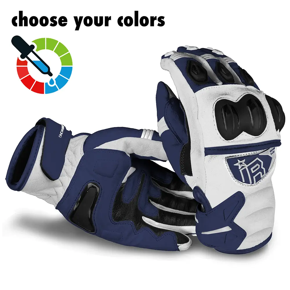 MI-6 SMG Supermoto Handschuhe von Independent Racing in Weiß und Dunkelblau.