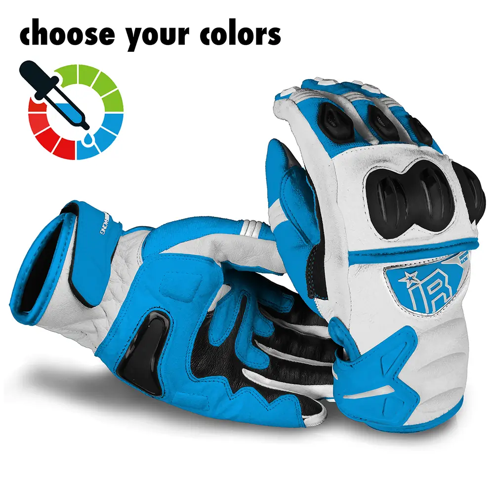 MI-6 SMG Supermoto Handschuhe von Independent Racing in Weiß und Himmelblau.