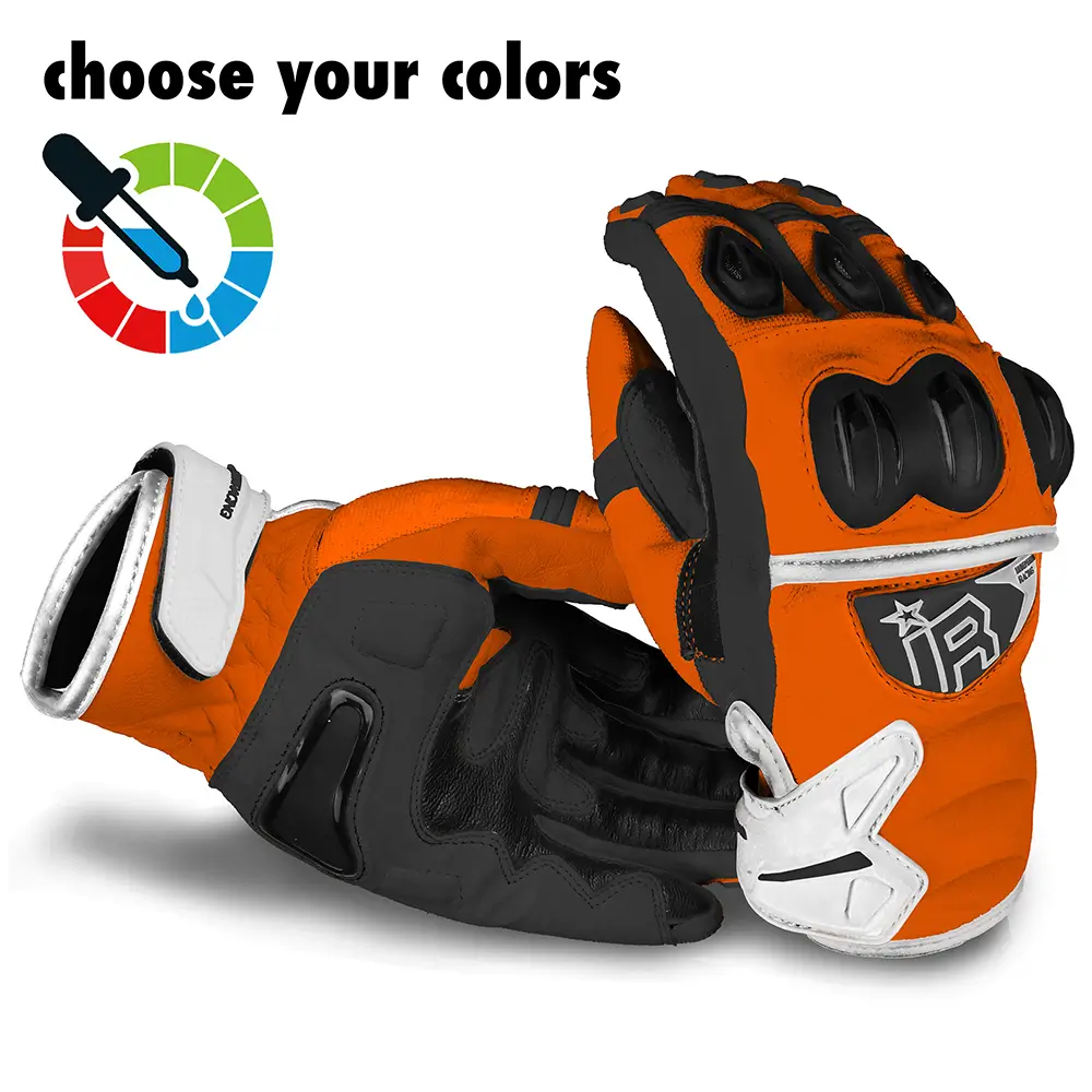 MI-6 SMG Supermoto Handschuhe von Independent Racing in Neon-Orange, Schwarz und Weiß.