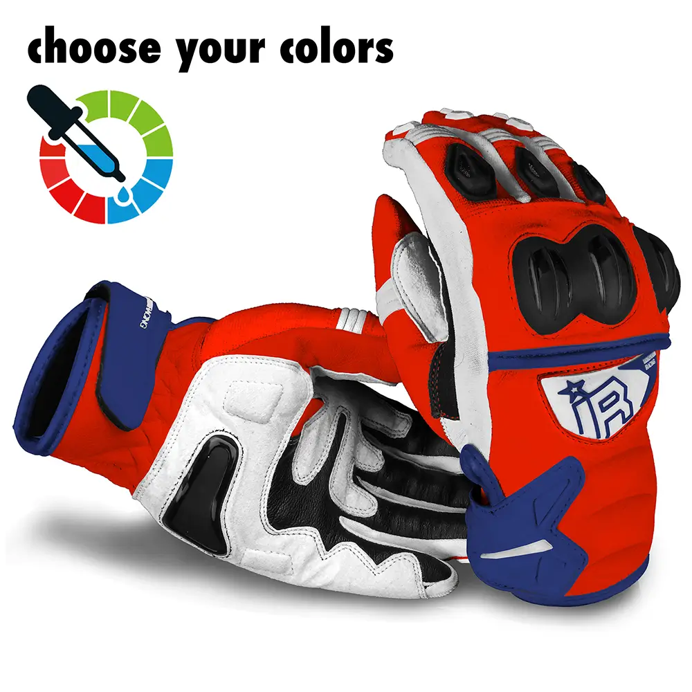 MI-6 SMG Supermoto Handschuhe von Independent Racing in Rot, Weiß und Blau.