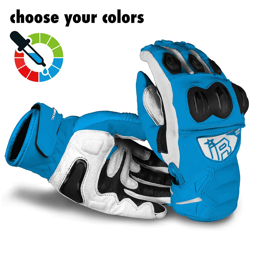 MI-6 SMG Supermoto Handschuhe von Independent Racing in Himmelblau und Weiß.