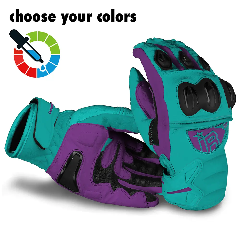 MI-6 SMG Supermoto Handschuhe von Independent Racing in Türkis und Lila.