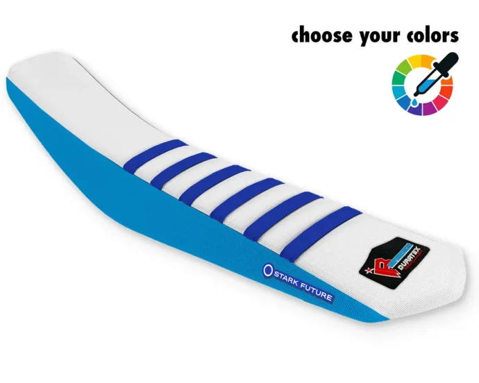 Weiß-blauer Sitzbankbezug mit blauen Querrippen für Stark Varg.