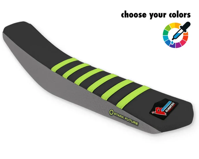 Grau-schwarzer Sitzbankbezug mit neongelben Rippen für Stark Varg.